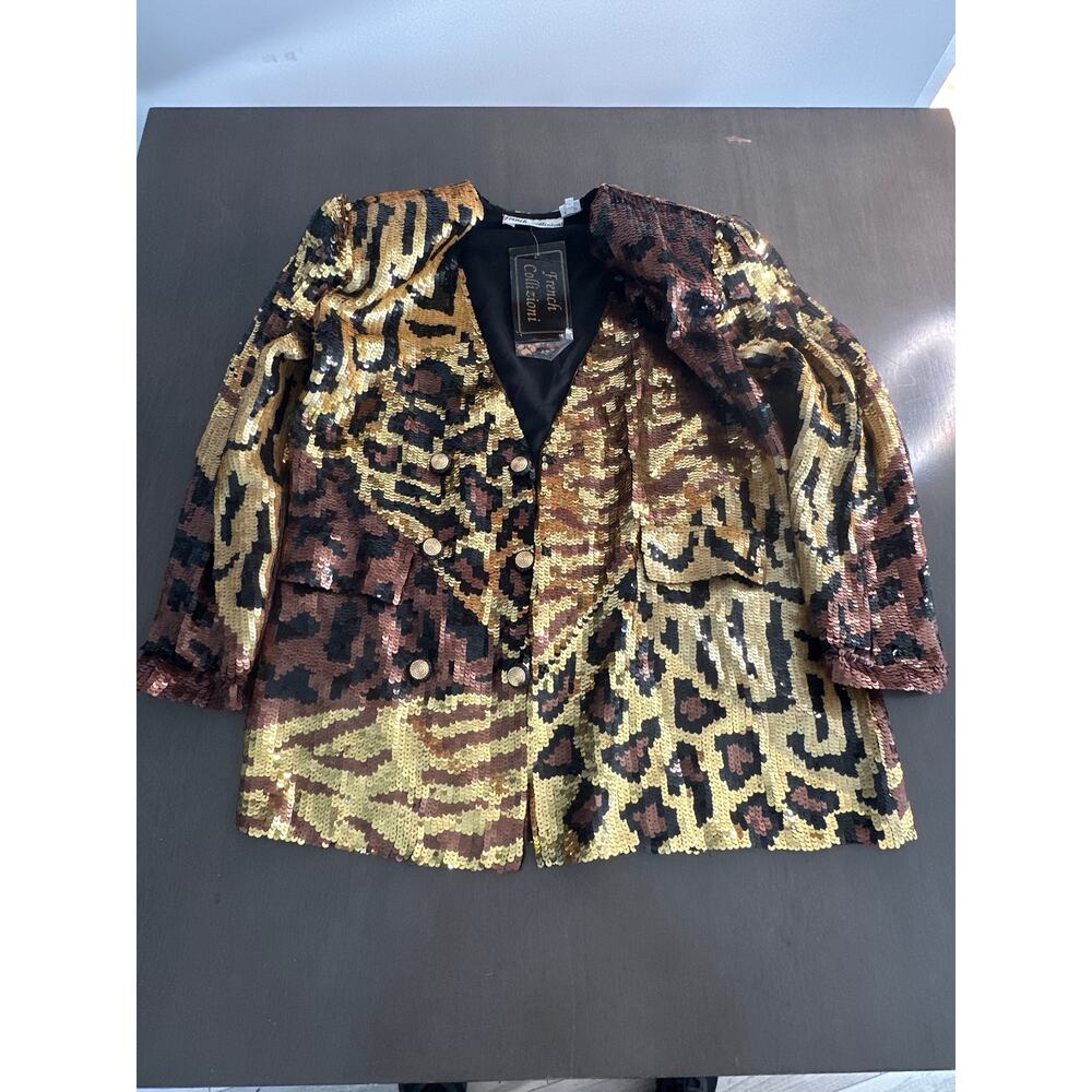 NWT 80/90s Vintage Sequin Jacket Size Medium Leopard Metallic French Collizioni